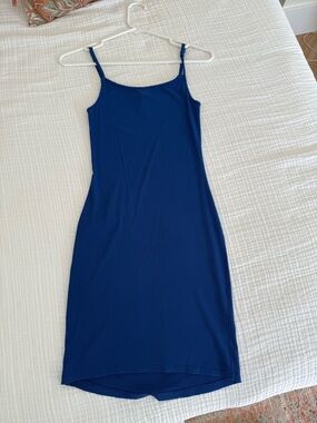 Skims Blue Ribbed Spaghetti-Strap Dress